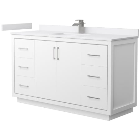 A large image of the Wyndham Collection WCF1111-60S-VCA-MXX White / White Cultured Marble Top / Brushed Nickel Hardware