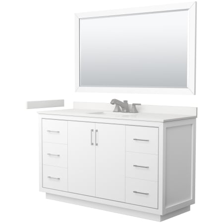 A large image of the Wyndham Collection WCF111160S-QTZ-US3M58 White / White Quartz Top / Brushed Nickel Hardware