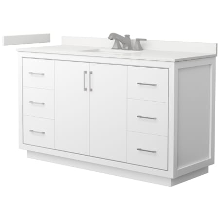 A large image of the Wyndham Collection WCF111160S-QTZ-US3MXX White / White Quartz Top / Brushed Nickel Hardware