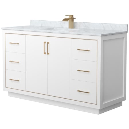 A large image of the Wyndham Collection WCF1111-60S-NAT-MXX White / Satin Bronze Hardware