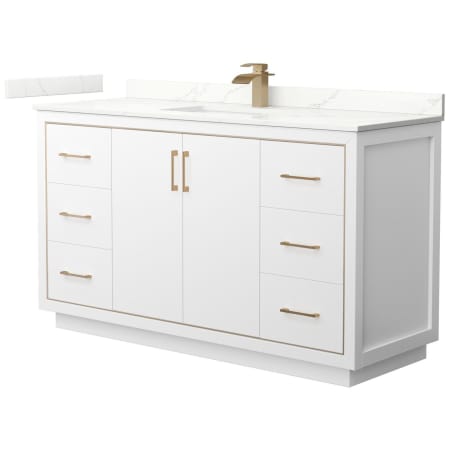 A large image of the Wyndham Collection WCF111160S-QTZ-UNSMXX White / Giotto Quartz Top / Satin Bronze Hardware