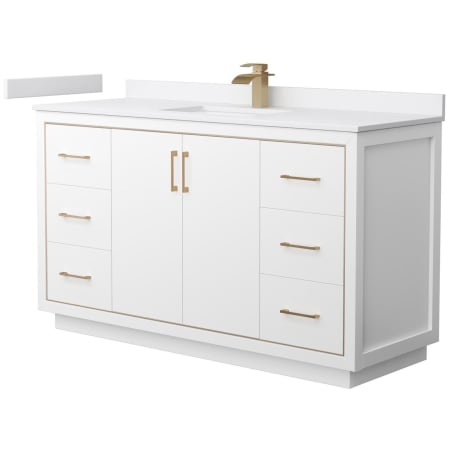 A large image of the Wyndham Collection WCF1111-60S-VCA-MXX White / White Cultured Marble Top / Satin Bronze Hardware