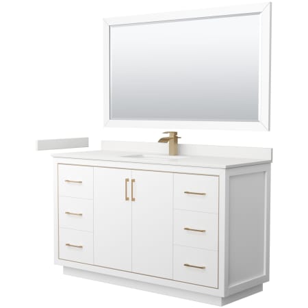 A large image of the Wyndham Collection WCF111160S-QTZ-UNSM58 White / White Quartz Top / Satin Bronze Hardware