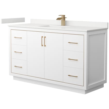 A large image of the Wyndham Collection WCF111160S-QTZ-UNSMXX White / White Quartz Top / Satin Bronze Hardware