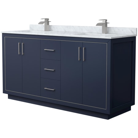 A large image of the Wyndham Collection WCF1111-66D-NAT-MXX Dark Blue / Brushed Nickel Hardware