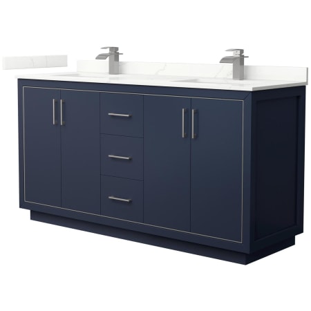 A large image of the Wyndham Collection WCF111166D-QTZ-UNSMXX Dark Blue / Giotto Quartz Top / Brushed Nickel Hardware