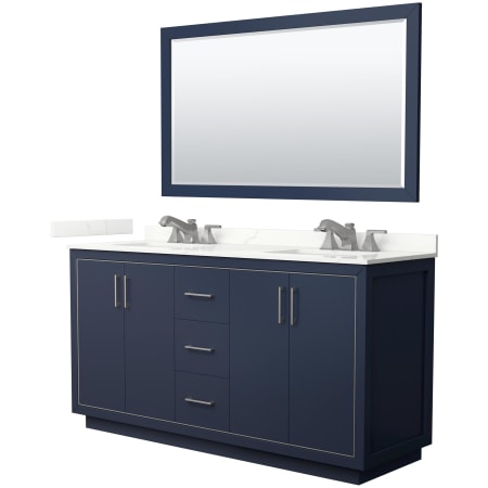 A large image of the Wyndham Collection WCF111166D-QTZ-US3M58 Dark Blue / Giotto Quartz Top / Brushed Nickel Hardware