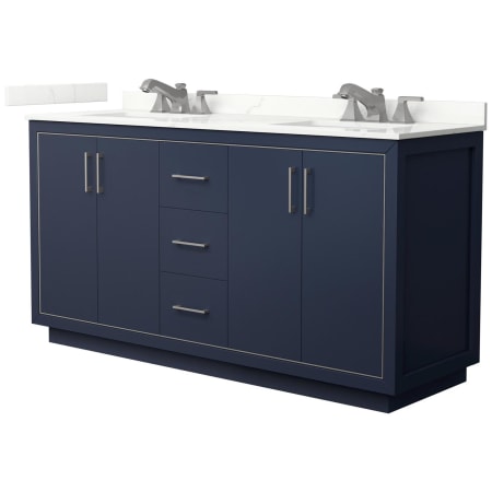 A large image of the Wyndham Collection WCF111166D-QTZ-US3MXX Dark Blue / Giotto Quartz Top / Brushed Nickel Hardware