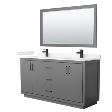 A large image of the Wyndham Collection WCF1111-66D-VCA-M58 Dark Gray / Carrara Cultured Marble Top / Matte Black Hardware