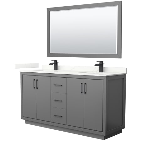 A large image of the Wyndham Collection WCF111166D-QTZ-UNSM58 Dark Gray / Giotto Quartz Top / Matte Black Hardware