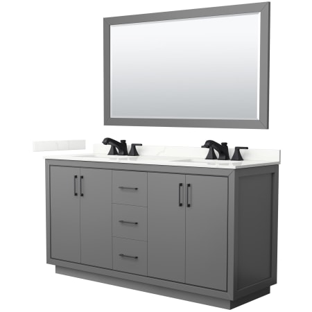 A large image of the Wyndham Collection WCF111166D-QTZ-US3M58 Dark Gray / Giotto Quartz Top / Matte Black Hardware