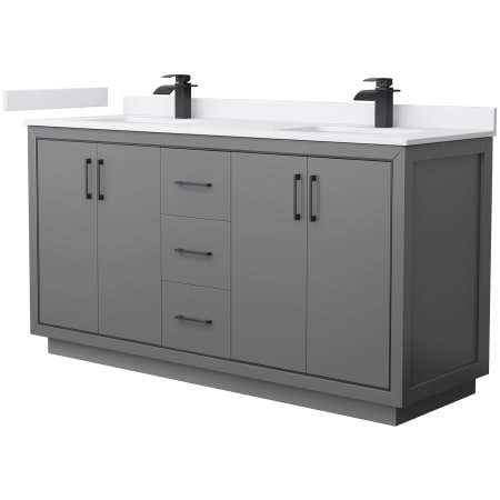 A large image of the Wyndham Collection WCF1111-66D-VCA-MXX Dark Gray / White Cultured Marble Top / Matte Black Hardware