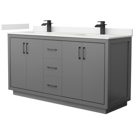 A large image of the Wyndham Collection WCF111166D-QTZ-UNSMXX Dark Gray / White Quartz Top / Matte Black Hardware