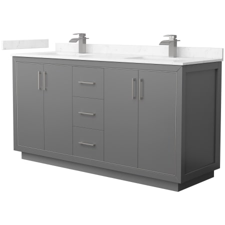 A large image of the Wyndham Collection WCF1111-66D-VCA-MXX Dark Gray / Carrara Cultured Marble Top / Brushed Nickel Hardware