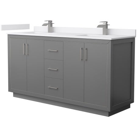A large image of the Wyndham Collection WCF1111-66D-VCA-MXX Dark Gray / White Cultured Marble Top / Brushed Nickel Hardware