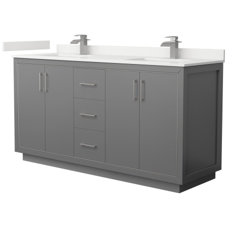 A large image of the Wyndham Collection WCF111166D-QTZ-UNSMXX Dark Gray / White Quartz Top / Brushed Nickel Hardware