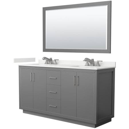 A large image of the Wyndham Collection WCF111166D-QTZ-US3M58 Dark Gray / White Quartz Top / Brushed Nickel Hardware