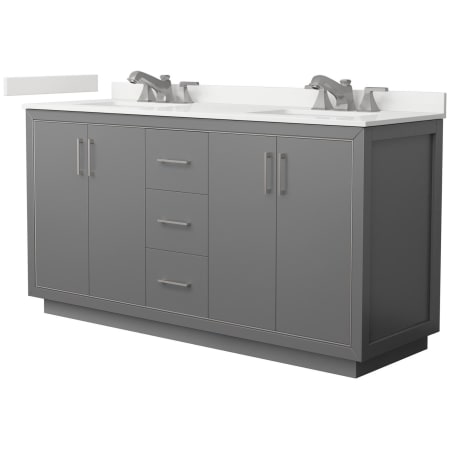 A large image of the Wyndham Collection WCF111166D-QTZ-US3MXX Dark Gray / White Quartz Top / Brushed Nickel Hardware