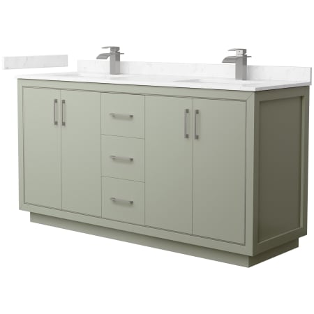 A large image of the Wyndham Collection WCF1111-66D-VCA-MXX Light Green / Carrara Cultured Marble Top / Brushed Nickel Hardware