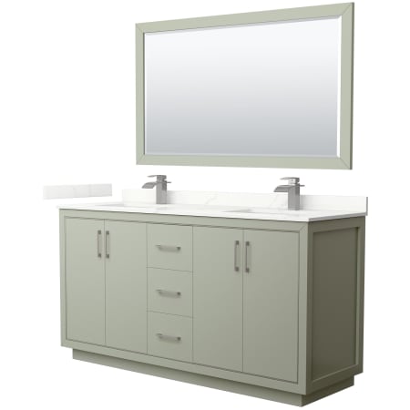 A large image of the Wyndham Collection WCF111166D-QTZ-UNSM58 Light Green / Giotto Quartz Top / Brushed Nickel Hardware