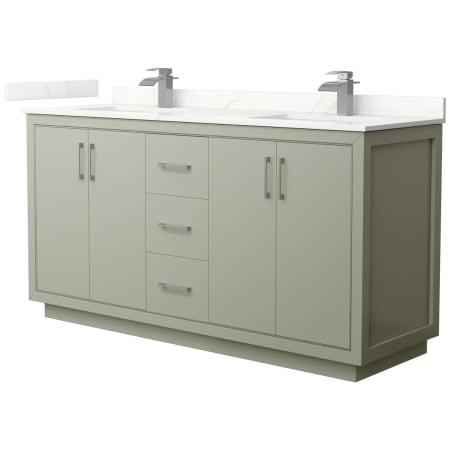 A large image of the Wyndham Collection WCF111166D-QTZ-UNSMXX Light Green / Giotto Quartz Top / Brushed Nickel Hardware