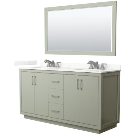 A large image of the Wyndham Collection WCF111166D-QTZ-US3M58 Light Green / Giotto Quartz Top / Brushed Nickel Hardware