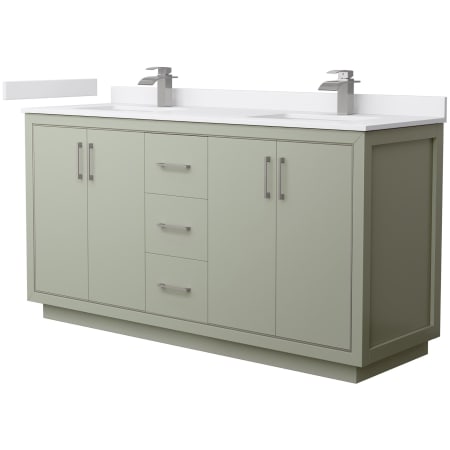 A large image of the Wyndham Collection WCF1111-66D-VCA-MXX Light Green / White Cultured Marble Top / Brushed Nickel Hardware