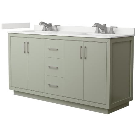 A large image of the Wyndham Collection WCF111166D-QTZ-US3MXX Light Green / White Quartz Top / Brushed Nickel Hardware