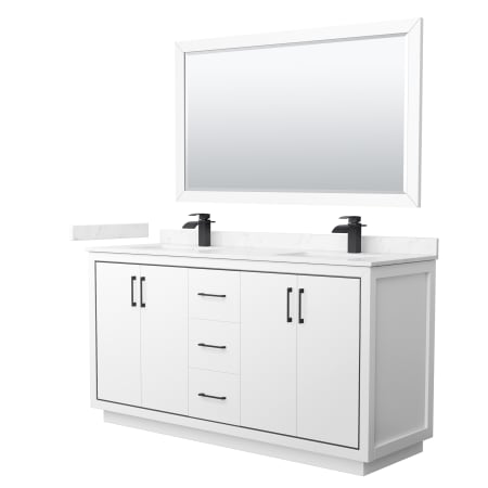A large image of the Wyndham Collection WCF1111-66D-VCA-M58 White / Carrara Cultured Marble Top / Matte Black Hardware