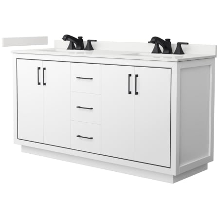 A large image of the Wyndham Collection WCF111166D-QTZ-US3MXX White / White Quartz Top / Matte Black Hardware