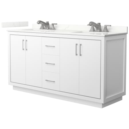 A large image of the Wyndham Collection WCF111166D-QTZ-US3MXX White / Giotto Quartz Top / Brushed Nickel Hardware
