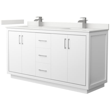 A large image of the Wyndham Collection WCF111166D-QTZ-UNSMXX White / White Quartz Top / Brushed Nickel Hardware