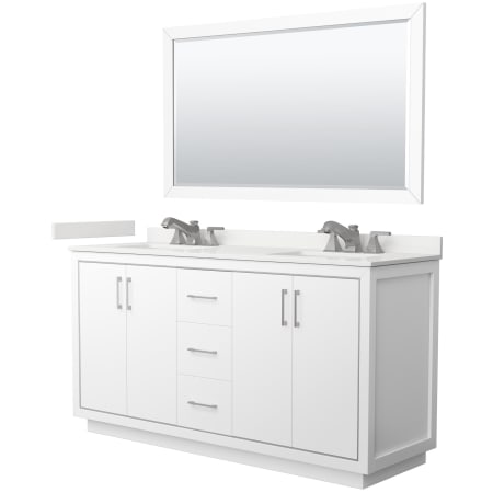 A large image of the Wyndham Collection WCF111166D-QTZ-US3M58 White / White Quartz Top / Brushed Nickel Hardware
