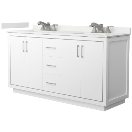 A large image of the Wyndham Collection WCF111166D-QTZ-US3MXX White / White Quartz Top / Brushed Nickel Hardware