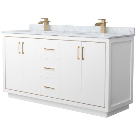 A large image of the Wyndham Collection WCF1111-66D-NAT-MXX White / Satin Bronze Hardware