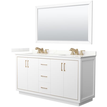 A large image of the Wyndham Collection WCF111166D-QTZ-US3M58 White / Giotto Quartz Top / Satin Bronze Hardware