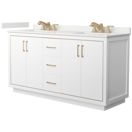 A large image of the Wyndham Collection WCF111166D-QTZ-US3MXX White / White Quartz Top / Satin Bronze Hardware