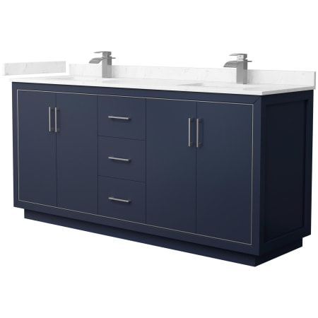 A large image of the Wyndham Collection WCF1111-72D-VCA-MXX Dark Blue / Carrara Cultured Marble Top / Brushed Nickel Hardware