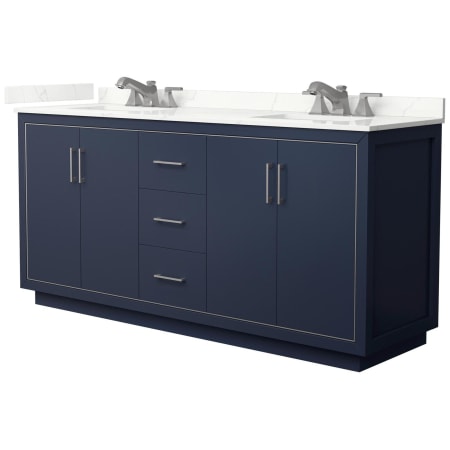 A large image of the Wyndham Collection WCF111172D-QTZ-US3MXX Dark Blue / Giotto Quartz Top / Brushed Nickel Hardware