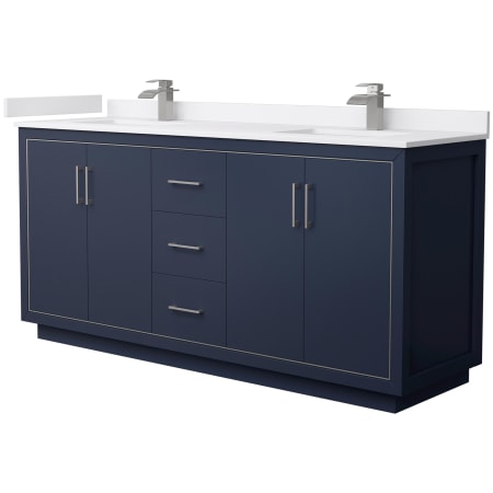 A large image of the Wyndham Collection WCF1111-72D-VCA-MXX Dark Blue / White Cultured Marble Top / Brushed Nickel Hardware