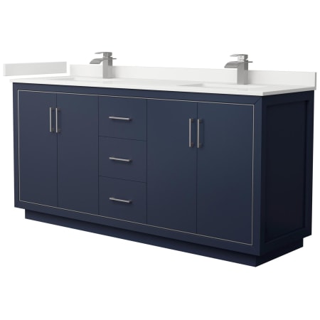 A large image of the Wyndham Collection WCF111172D-QTZ-UNSMXX Dark Blue / White Quartz Top / Brushed Nickel Hardware