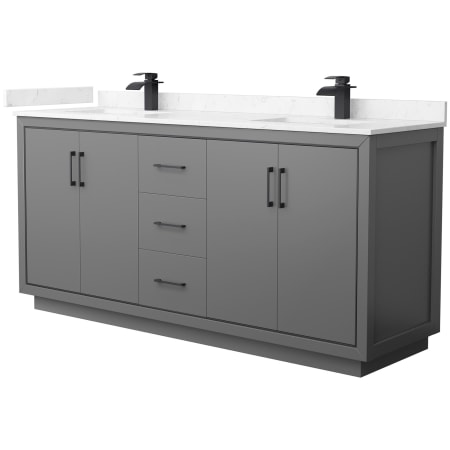 A large image of the Wyndham Collection WCF1111-72D-VCA-MXX Dark Gray / Carrara Cultured Marble Top / Matte Black Hardware