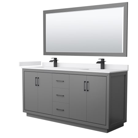 A large image of the Wyndham Collection WCF1111-72D-VCA-M70 Dark Gray / White Cultured Marble Top / Matte Black Hardware