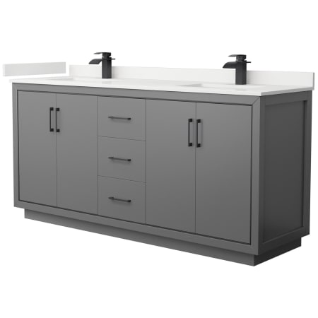 A large image of the Wyndham Collection WCF111172D-QTZ-UNSMXX Dark Gray / White Quartz Top / Matte Black Hardware