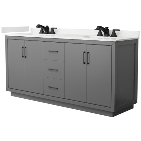 A large image of the Wyndham Collection WCF111172D-QTZ-US3MXX Dark Gray / White Quartz Top / Matte Black Hardware