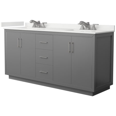 A large image of the Wyndham Collection WCF111172D-QTZ-US3MXX Dark Gray / White Quartz Top / Brushed Nickel Hardware