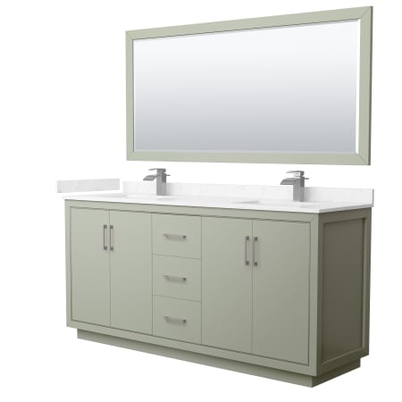 A large image of the Wyndham Collection WCF1111-72D-VCA-M70 Light Green / Carrara Cultured Marble Top / Brushed Nickel Hardware