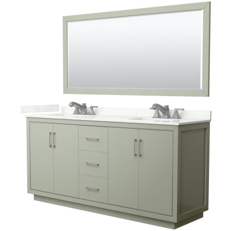 A large image of the Wyndham Collection WCF111172D-QTZ-US3M70 Light Green / Giotto Quartz Top / Brushed Nickel Hardware