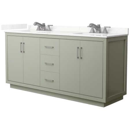 A large image of the Wyndham Collection WCF111172D-QTZ-US3MXX Light Green / Giotto Quartz Top / Brushed Nickel Hardware