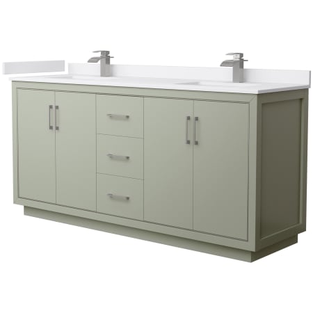 A large image of the Wyndham Collection WCF1111-72D-VCA-MXX Light Green / White Cultured Marble Top / Brushed Nickel Hardware